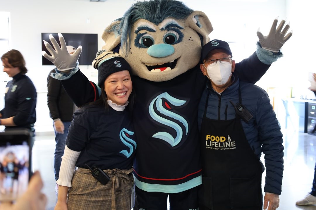 Rose Lau and Hanh Nguyen with Kraken Mascot Buoy